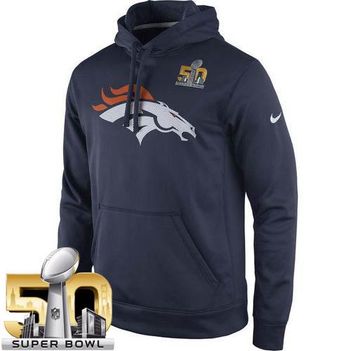 Men's Denver Broncos Nike Navy Super Bowl 50 Practice Performance Pullover Hoodie - Click Image to Close